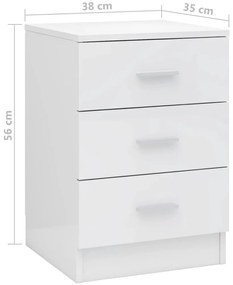 Mesa de cabeceira 38x35x56 cm contraplacado branco brilhante