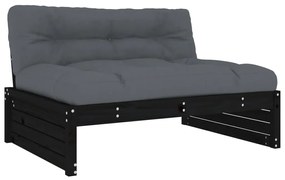 2pcs conjunto lounge jardim c/ almofadões madeira maciça preto