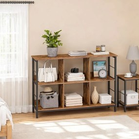 Estante de livros de 2 andares 33 x 120 x 80 cm com 6 compartimentos castanho-preto