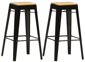 vidaXL Bancos de bar 2 pcs madeira de mangueira maciça preto