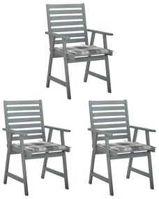 vidaXL Cadeiras de jantar p/ jardim 3 pcs c/ almofadões acácia maciça