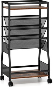 Carrinho de Arrumação Multinível, 42 x 30 x 81 cm, Rodas com Travão, Preto