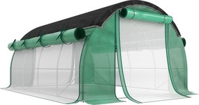 Outsunny Estufa túnel 4 x 3 x 2 m com rede de proteção solar, laterais enroláveis, cobertura plástica, estrutura em aço, verde | Aosom Portugal