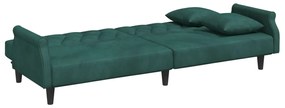 Sofá-cama com apoio de braços veludo verde-escuro