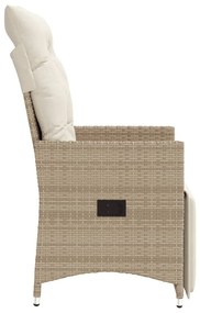 Cadeiras de jardim reclináveis 2 pcs c/ almofadões vime PE bege
