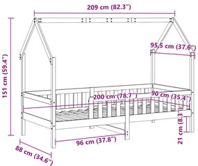 Cama infantil formato casa 90x200 cm pinho maciço castanho-mel