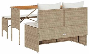 3 pcs conjunto de jantar p/ jardim com almofadões vime PE bege