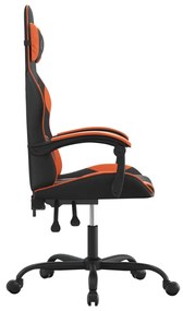 Cadeira gaming giratória couro artificial preto e laranja