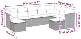 9 pcs conj. sofás jardim com almofadões vime PE cinzento-claro
