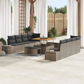 Conjunto de Sofá de Jardim vidaXL com Almofadas Cinza Rattan Poliéster