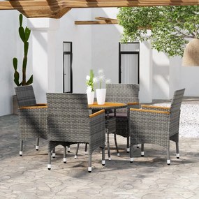 vidaXL 5 pcs conjunto de jantar para jardim vime PE cinzento