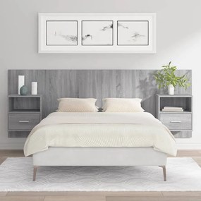 vidaXL Cabeceira cama + armários madeira processada sonoma cinzento
