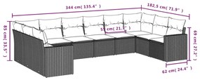 10 pcs conjunto de sofás p/ jardim com almofadões vime PE bege