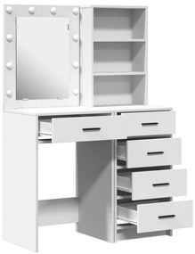 Conjunto de Mesa de Maquiagem de 2 Peças com LED em Madeira Branca