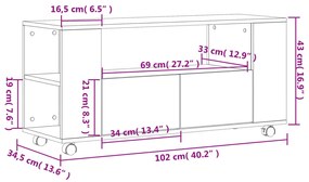 Móvel de TV 102x34,5x43 cm derivados madeira cinzento cimento