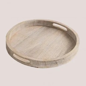 Bandeja Decorativa Redonda Ø38 Cm Em Madeira De Mangueira Diborna Madeira Vintage Branca - Sklum