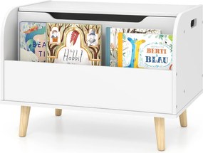 Estante organizadora de brinquedos em madeira 60 x 40 x 43 cm com tampa rebatível e dobradiça de segurança branca