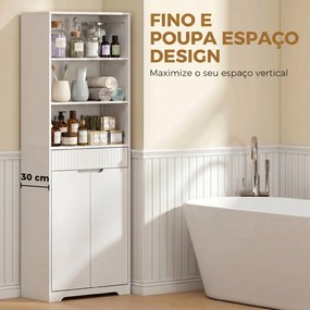 Armário Alto de Casa de Banho 60x30x171 cm, Armário Estreito com 3 Prateleiras Abertas, Gaveta Canelada, Prateleira Ajustável, Branco