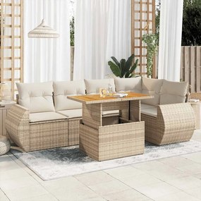 vidaXL 6 pcs conjunto de sofás p/ jardim com almofadões vime PE bege