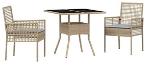 Conjunto de Jantar de 3 Peças Bege Polirattan