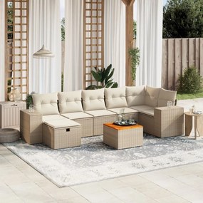 vidaXL 8 pcs conjunto de sofás p/ jardim com almofadões vime PE bege