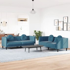3209265 vidaXL 2 pcs conjunto de sofás com almofadas veludo azul