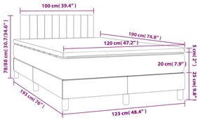 Cama box spring c/ colchão e LED 120x190 cm tecido cinza-claro