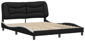 Estrutura cama c/ cabeceira 160x200cm couro artif. preto/branco