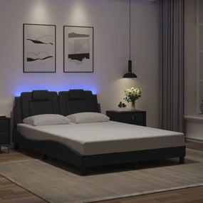 vidaXL Estrutura cama c/ luzes LED 140x190 cm couro artificial preto