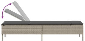 Espreguiçadeira com almofadões 2 pcs vime PE cinzento-claro