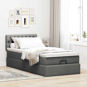 Cama Otomana com colchão &amp; LEDs 80x200cm tecido cinza-escuro