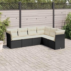 6 pcs conjunto sofás de jardim c/ almofadões vime PE preto