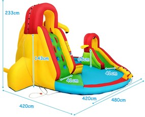 Castelo insuflável saltitante  com 2 escorregas Parede de escalada Piscina Interior e Exterior Cesto de Basquetebol Sem Ventilador 480 x 420 x 233 cm