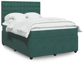 vidaXL Cama com molas/colchão 160x200 cm veludo verde-escuro