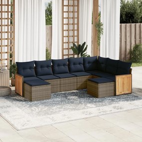 vidaXL 9 pcs conjunto sofás p/ jardim c/ almofadões vime PE cinzento