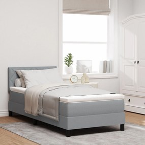 Cama Box Spring com Colchão &amp; LED Cinza Claro 90x200 cm Tecido