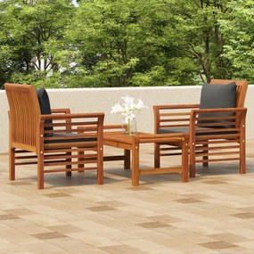 vidaXL 3 pcs conjunto lounge de jardim c/ almofadões acácia maciça