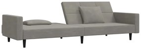 Sofá-cama 2 lugares com duas almofadas veludo cinzento-claro