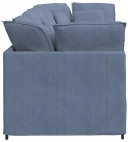 Sofá modular com almofadas tecido corduroy azul