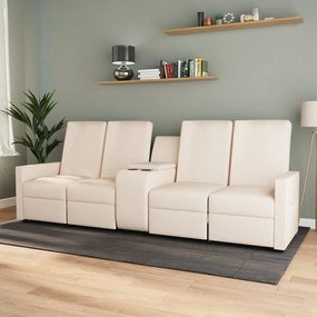 vidaXL Sofá reclinável 4 lugares c/ suporte copos tecido cor creme