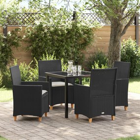 vidaXL Conjunto Jantar Jardim de 5 Peças com Almofadas Preto Poli-rattan