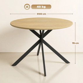 Mesa de Jantar Redonda (CADEIRAS NÃO INCLUIDAS), 100 x 100 x 75 cm, Estilo Industrial, cor Carvalho