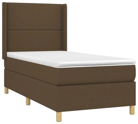 Cama box spring c/ colchão/LED 90x190 cm tecido castanho-escuro