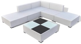 6 pcs conjunto lounge de jardim c/ almofadões vime PE branco