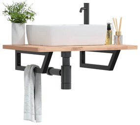 vidaXL Suportes de prateleira p/ lavatório 2pcs aço trapezoidais preto