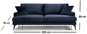 Sofá de 3 Lugares Papira – Azul Marinho – 205x90x88 cm