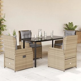 vidaXL 5 pcs conjunto de jantar p/ jardim com almofadões vime PE bege