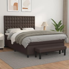 vidaXL Cama com molas/colchão 140x190 cm couro artificial castanho
