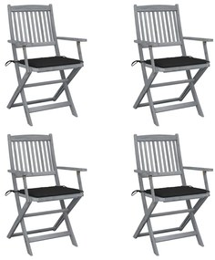 vidaXL Cadeiras exterior dobráveis c/ almofadões 4 pcs acácia maciça