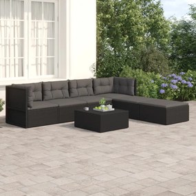 vidaXL 6 pcs conjunto lounge de jardim c/ almofadões vime PE preto
